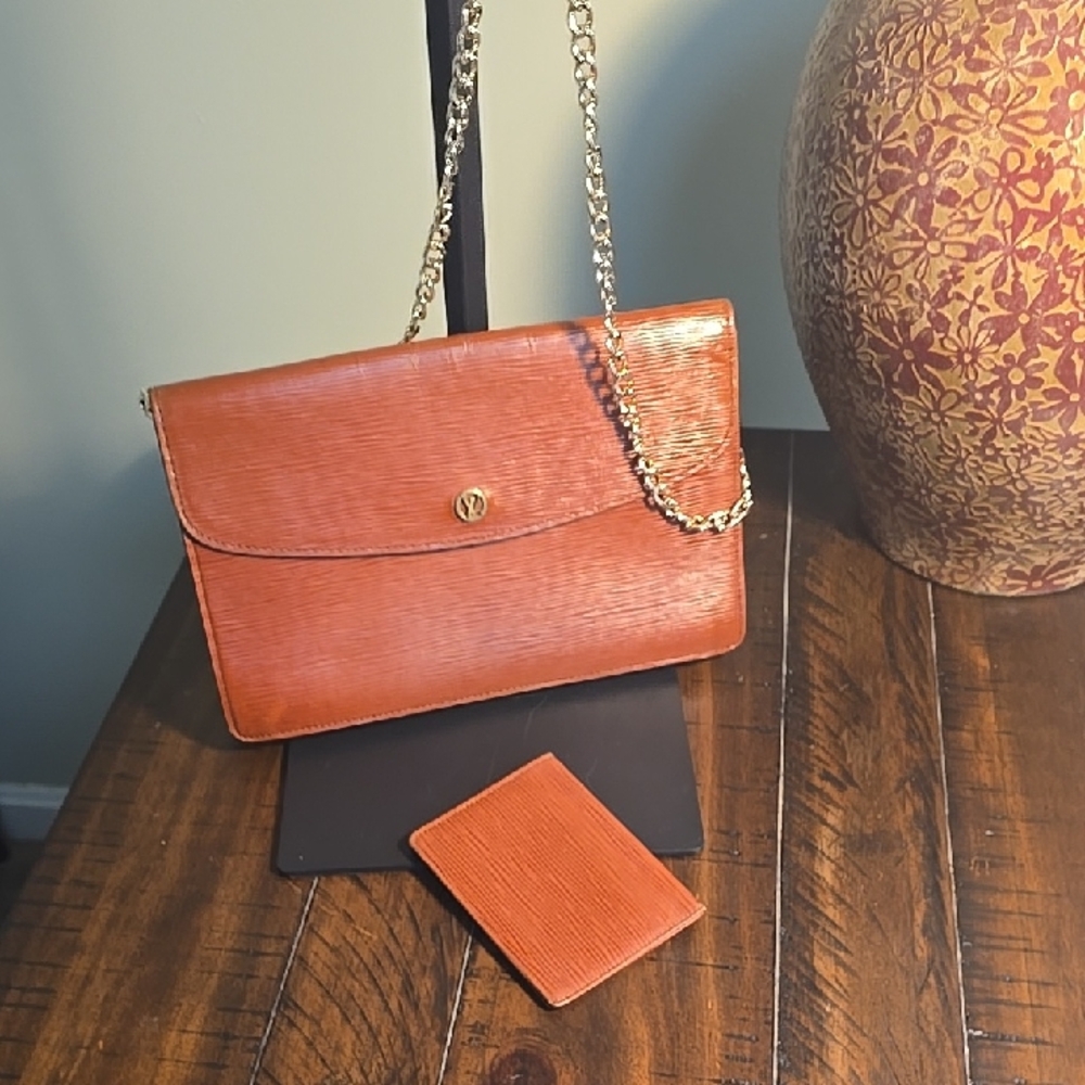 Louis Vuitton LV Montaigne 27 Epi Brown Clutch with Chain & LV Card Holder